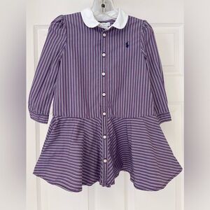 ☀️ Ralph Lauren Baby Girls Striped Dress - Size 24 Months - Purple Peter Pan